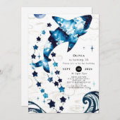 Invitation Bleu simple Requin pour enfants anniversaire (Devant / Derrière)