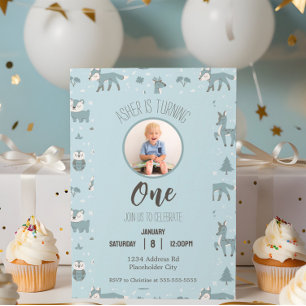 Invitation Bleu Sleepy Little Woodland Critère Anniversaire