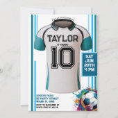 Invitation Bleu soccer Sports Boy Jersey Anniversaire de enfa (Devant)