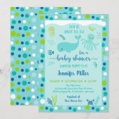 Invitation Bleu Sous La Mer Baby shower De Baleine Nautique (Devant / Derrière)