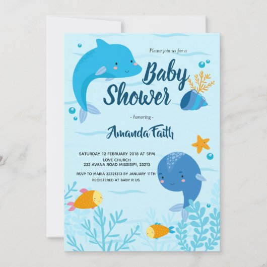Invitation Bleu sous la mer Baby shower pour garçon (Devant)