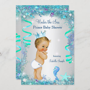 Invitation Bleu sous la mer Prince Baby shower Blonde Baby