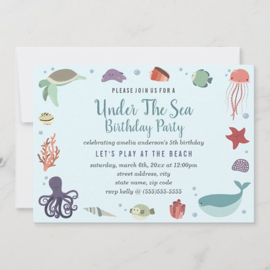 Invitation Bleu Sous L'Invitation Des Anniversaires de enfant (Devant)