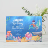 Invitation Bleu sous-marin Mer Océan garçon anniversaire de p (Debout devant)