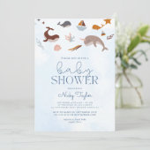 Invitation Bleu sous mer Boho mignon Baby shower baleine (Debout devant)