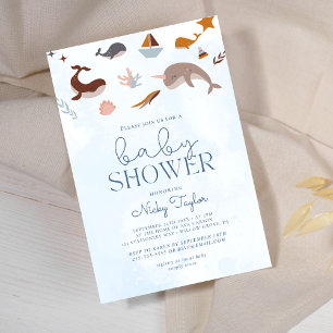 Invitation Bleu sous mer Boho mignon Baby shower baleine