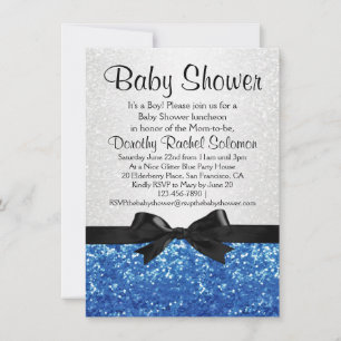 Invitation Bleu Sparkle-look Bow Boy's Baby shower