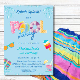 Invitation Bleu Splish Splash Enfants Pool Party