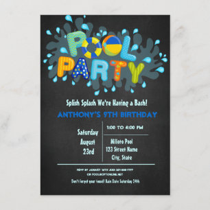 Invitation Bleu Splish Splash Venez À Notre Bash Pool Party