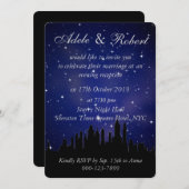 Invitation Bleu Starry NYC Skyline Wedding Réception (Devant / Derrière)