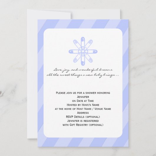 Invitation Bleu Stripe Pin bébé garçon douche (Devant)