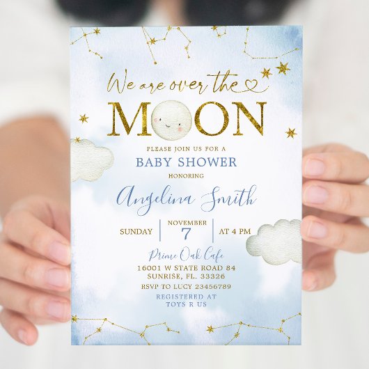 Invitation Bleu Sur Le Baby shower De Constellation De Lune