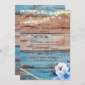 Invitation Bleu Tan Bois Lumières Floral Mariage Couples Douc (Devant / Derrière)
