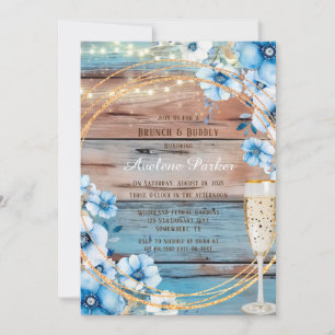 Invitation Bleu Tan Bois Lumières Florales Brunch & Bubbly