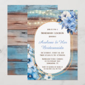 Invitation Bleu Tan Bois Lumières Florals Bridesmaiers Déjeun (Devant / Derrière)