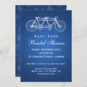 Invitation Bleu tandem de vélo de Fête de la mariée simple (Devant / Derrière)