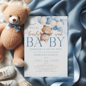 Invitation Bleu Teddy Bear Balloon Bearly Wait Baby shower