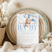 Invitation Bleu Teddy Bear Balloon Bearly Wait Baby shower