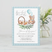 Invitation Bleu Teddy Bear Balloon Pique-nique 1er Anniversai (Debout devant)