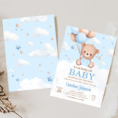 Invitation Bleu Teddy Bear Nuages Baby shower à ballon