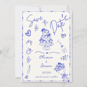 Invitation Bleu tendance main tiré Scribble amusant Enregistr (Devant)
