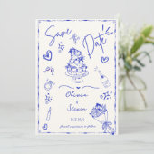 Invitation Bleu tendance main tiré Scribble amusant Enregistr (Debout devant)