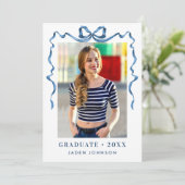 Invitation Bleu tendance Ruban 2 PHOTO Graduation Party (Debout devant)