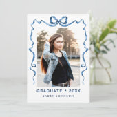 Invitation Bleu tendance Ruban 2 PHOTO Graduation Party (Debout devant)