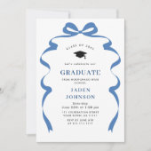 Invitation Bleu tendance Ruban Bow 3 PHOTO Graduation Party (Devant)