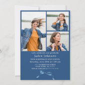 Invitation Bleu tendance Ruban Bow 4 PHOTO Graduation Party (Dos)