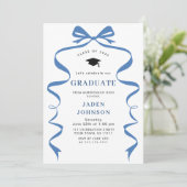 Invitation Bleu tendance Ruban Bow 4 PHOTO Graduation Party (Debout devant)