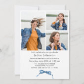 Invitation Bleu tendance Ruban Bow 4 PHOTO Graduation Party (Dos)
