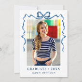 Invitation Bleu tendance Ruban Bow 4 PHOTO Graduation Party (Devant)