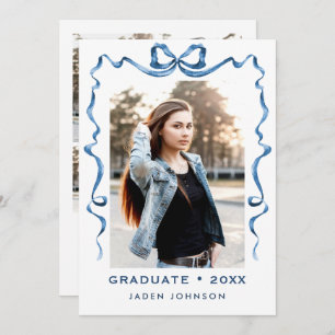 Invitation Bleu tendance Ruban de Bow 5 PHOTO Graduation Part