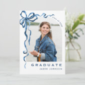 Invitation Bleu tendance Ruban de Bow 5 PHOTO Graduation Part (Debout devant)