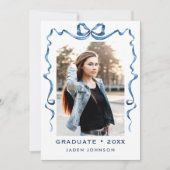 Invitation Bleu tendance Ruban de Bow 5 PHOTO Graduation Part (Devant)