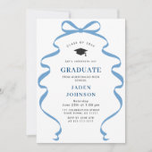 Invitation Bleu tendance Ruban de ruban photo de la fête de g (Devant)