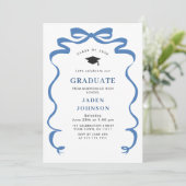 Invitation Bleu tendance Ruban de ruban photo de la fête de g (Debout devant)