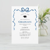 Invitation Bleu tendance Ruban de ruban photo de la fête de g (Debout devant)