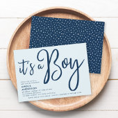 Invitation Bleu tendance Script C'est un Baby shower garçon