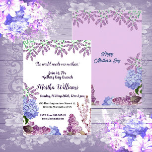 Invitation Bleu tendre Pastel Bud Lilac Hydrangea Fête des Mè
