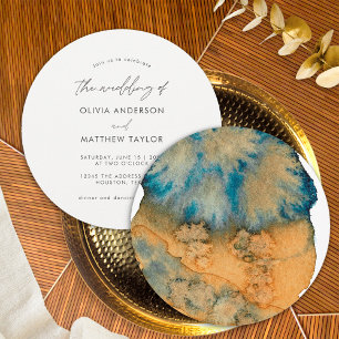 Invitation Bleu Terre Moderne Aquarelle Le Mariage De
