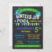 Invitation Bleu toboggan et piscine Anniversaire (Devant)