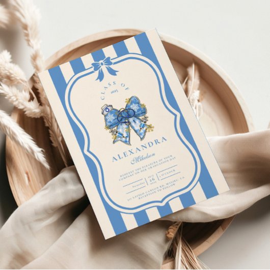 Invitation Bleu Toile Bow Coquette École de soins infirmiers