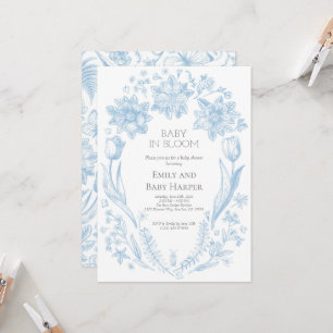 Invitation Bleu Toile de Jouy Baby en Baby shower de fleurs 3