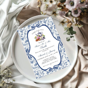 Invitation Bleu Toile de jouy Tea Party