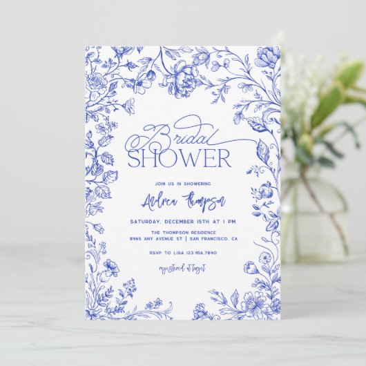 Invitation Bleu Toile Elégante Fête des mariées de Script mod (Debout devant)