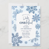 Invitation Bleu Toile Snowflake Hiver 1er anniversaire (Devant)