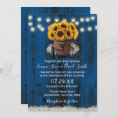 Invitation Bleu Tournesol de la Marine Baril Mariage rustique (Devant / Derrière)