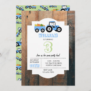 Invitation Bleu Tracteur Truck Farm Produits Anniversaire
